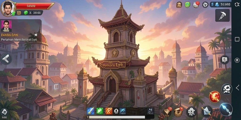 Screenshot utama menampilkan gameplay intens Tower Defense.