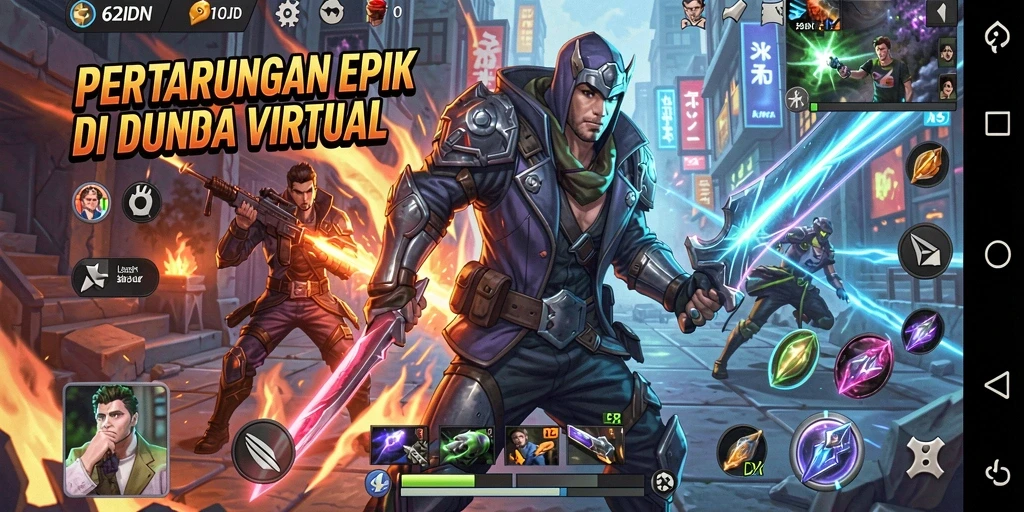 Screenshot utama menampilkan pertarungan epik dalam 62IDN.