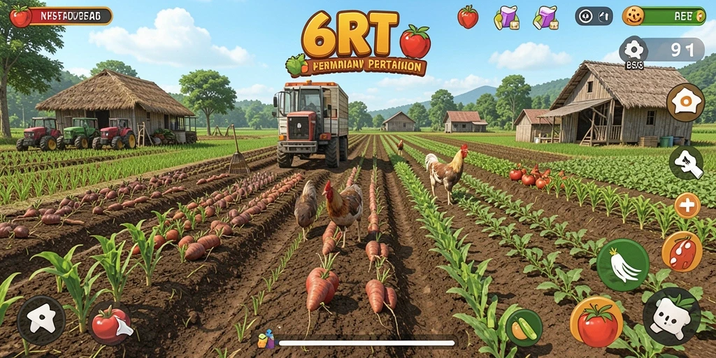 Tampilan gameplay seru di 6RT saat mengelola ladang.
