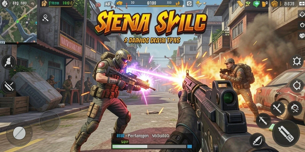 Tangkapan layar dari pertempuran epik dalam game TPS.