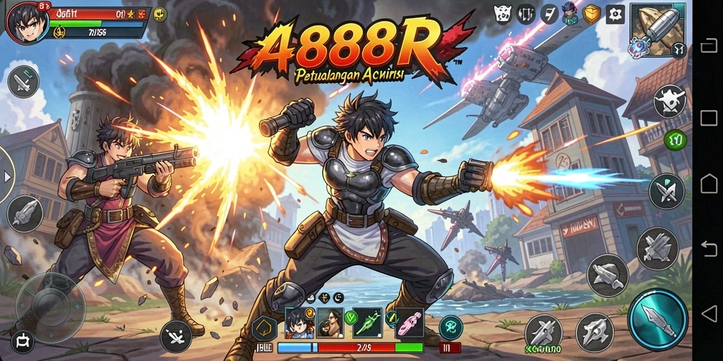 Screenshot gameplay 888R yang menampilkan karakter Anime action.