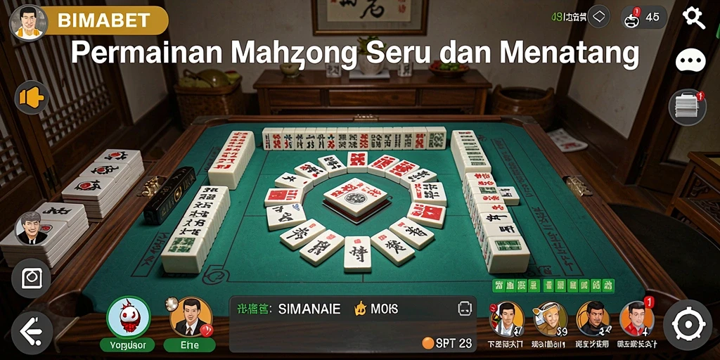 Screenshot gameplay BIMABET menunjukkan suasana seru permainan Mahjong.