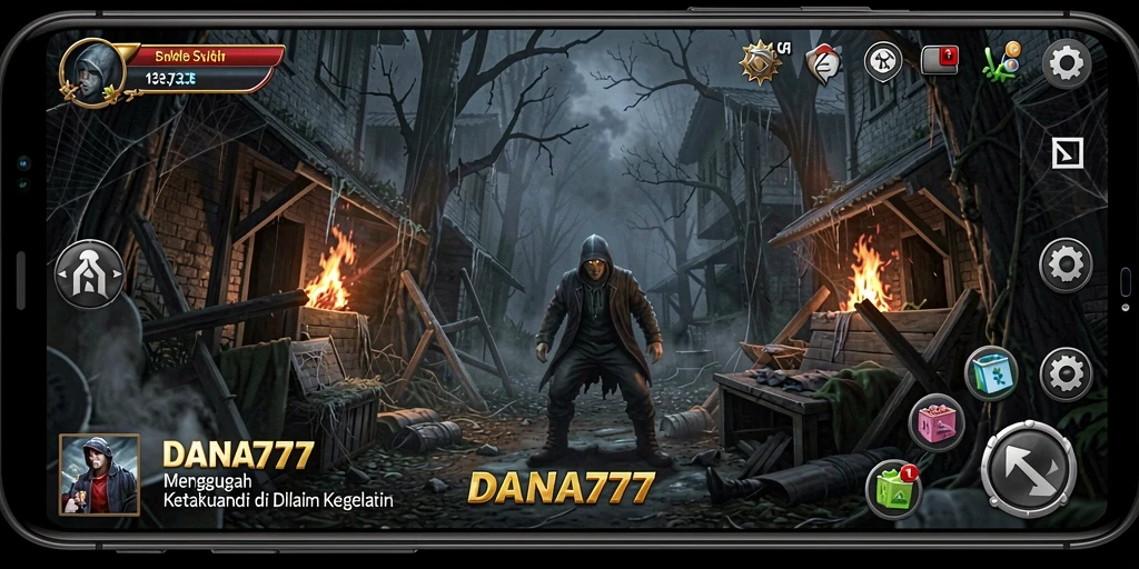 Screenshot gameplay DANA777 menampilkan suasana mencekam dan misterius.
