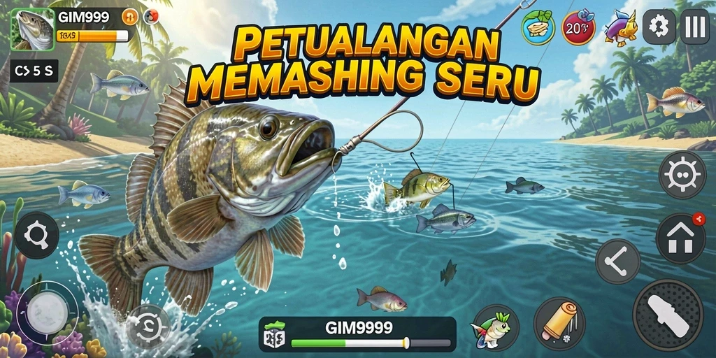 Tampilan gameplay GIM999 dengan aksi memancing yang menegangkan.