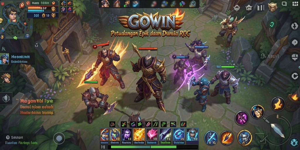 Screenshot GOWIN menampilkan aksi pertempuran yang seru dan dinamis.