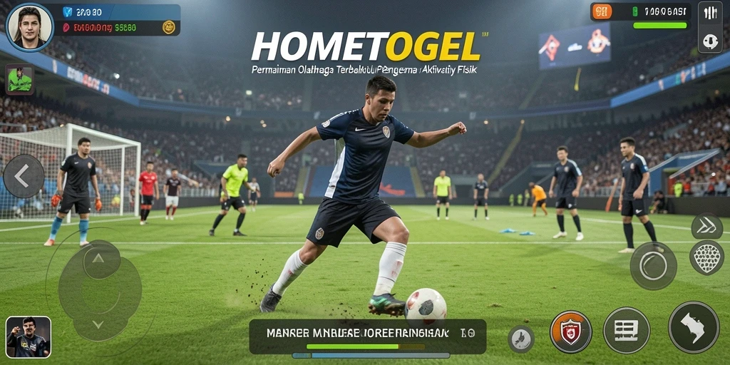 Screenshot utama HOMETOGEL menampilkan pengguna bermain olahraga secara interaktif dan menyenangkan.