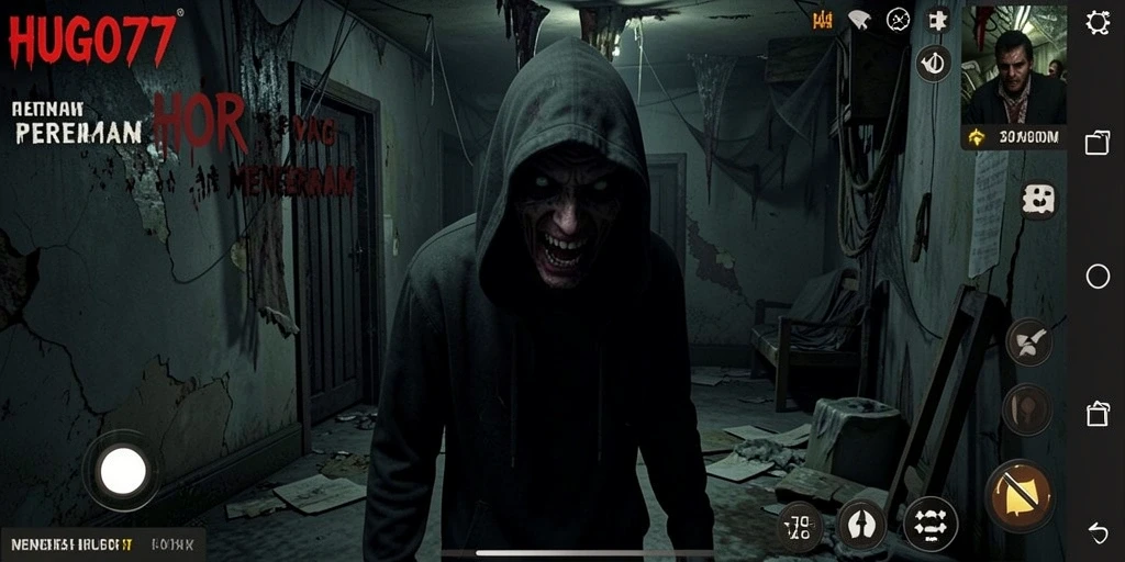 Tangkapan layar HUGO77 menampilkan suasana mencekam dan gameplay yang penuh ketegangan.