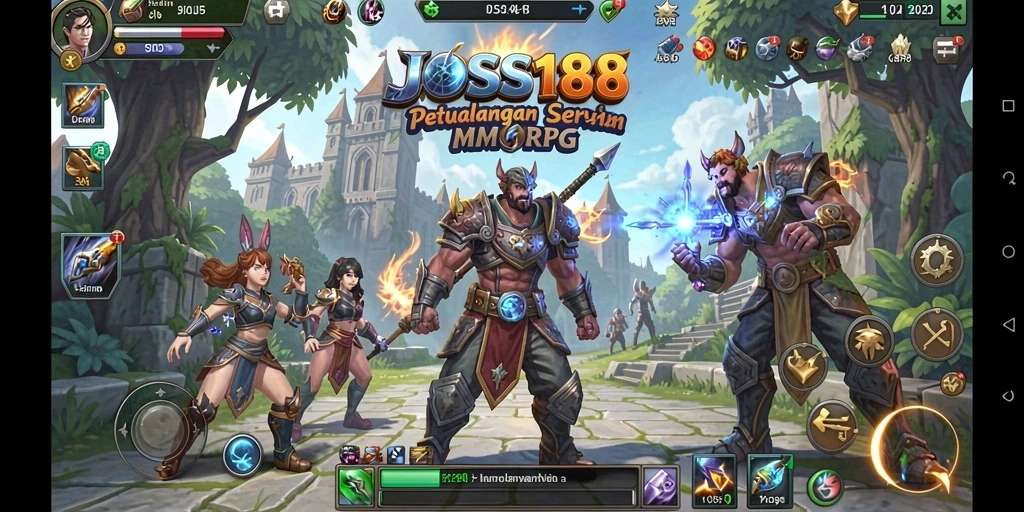 Screenshot JOSS188 menampilkan pertarungan epik dalam dunia MMORPG.