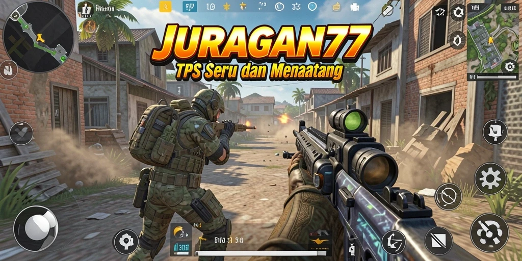 Screenshot gameplay seru dari JURAGAN77 menunjukkan aksi tembak-menembak intens.
