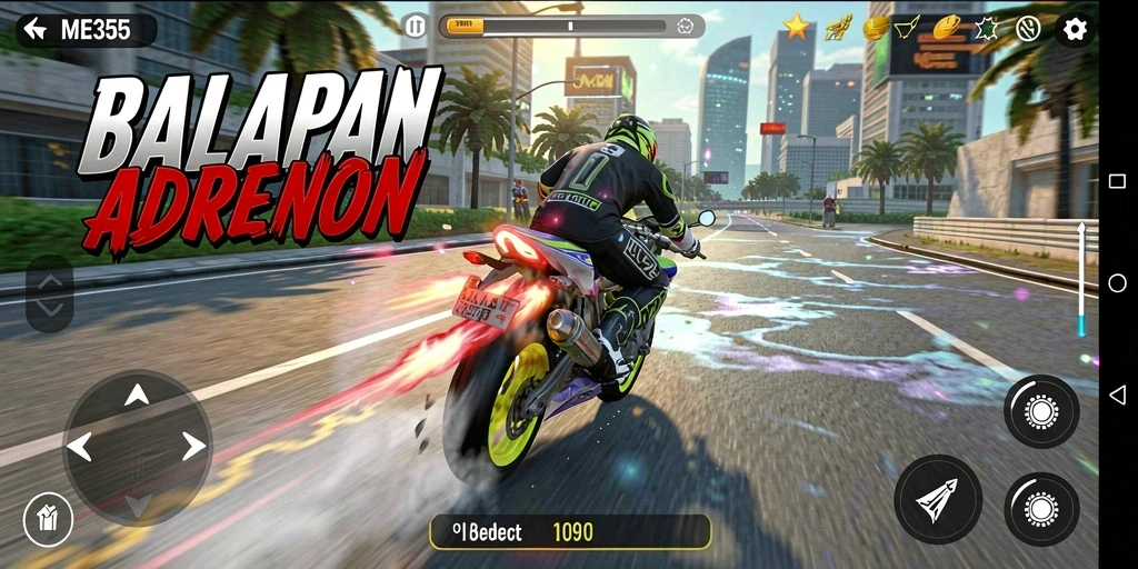 Tampilan game balapan motor yang penuh aksi dan mendebarkan.