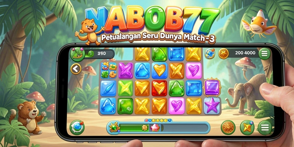 Screenshot gameplay NABOB77 yang menampilkan aksi mencocokkan simbol Match-3.
