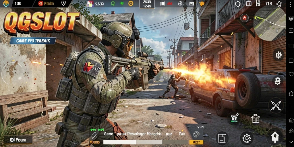 Tangkapan layar dari gameplay mendebarkan QQSLOT dengan aksi tembak-menembak yang intens.