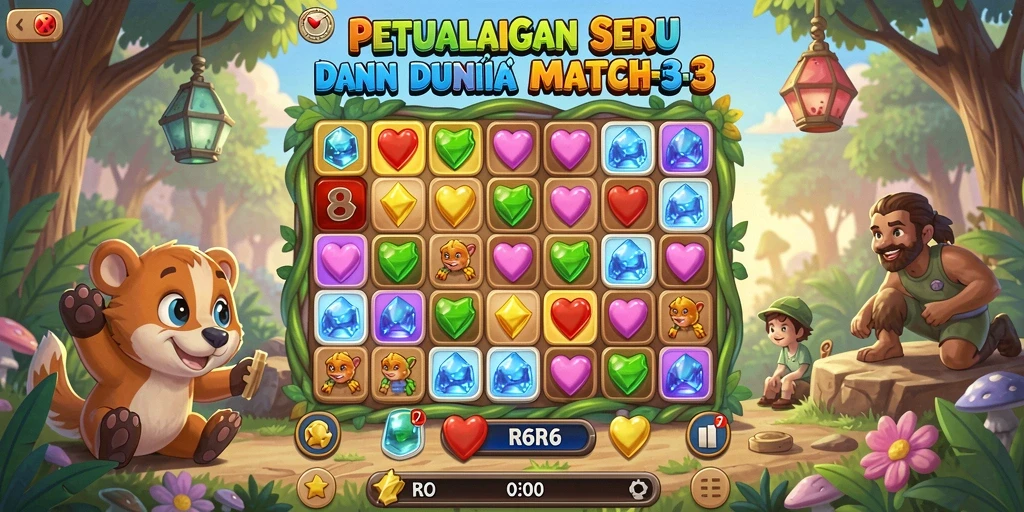Screenshot dari gameplay R6R6 menunjukkan keseruan bermain Match-3.