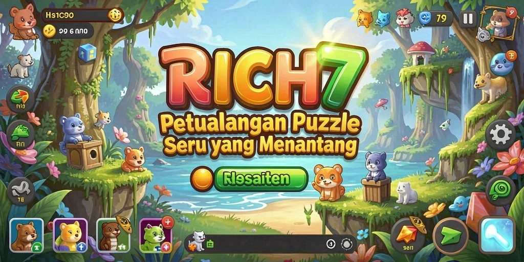 Tampilan gameplay RICH7 dengan berbagai teka-teki menantang.