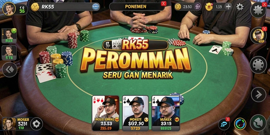 Tampilan gameplay Poker yang menarik di RK55 dengan interaksi pemain.