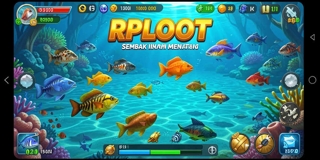 Screenshot gameplay menarik dari RPLOOT yang menunjukkan aksi Tembak Ikan.